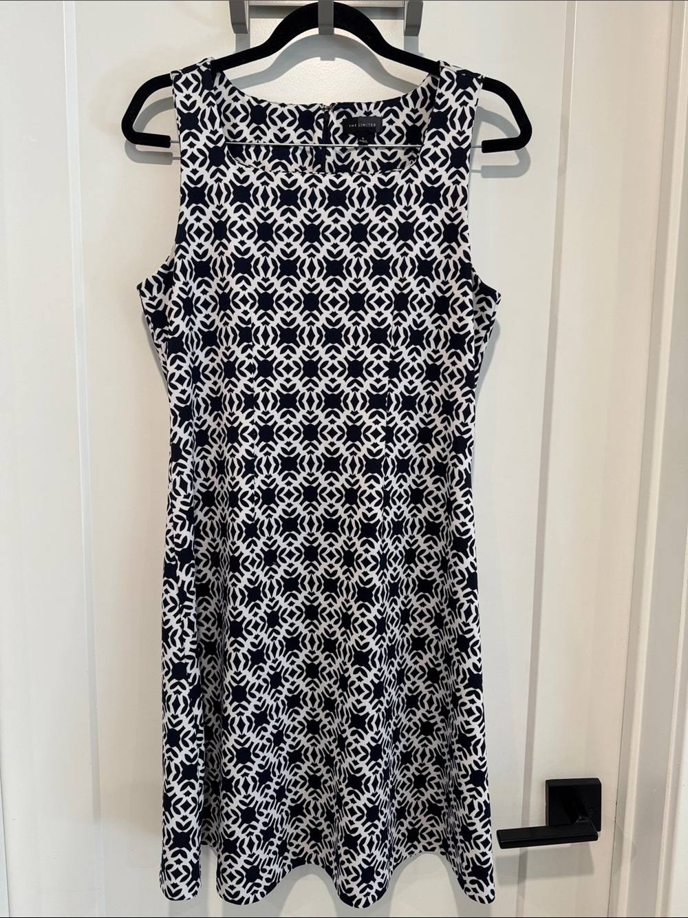 The Limited Navy and White Geometric Sleeveless Midi Dress
